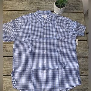Men’s Blue Plaid Short Sleeved Cotton Casual Button Down Shirt, Sz XL or XXL